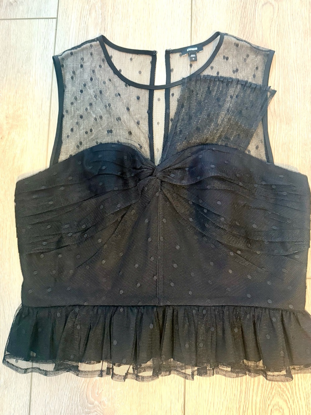 Express Black Sheer Polka Dot Peplum Tank